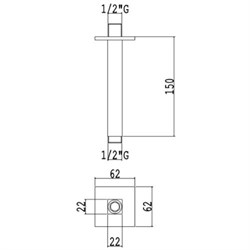 BD002AXX AquaElite потолочный кронштейн для душа 22X22 мм, L. 150 мм BD002AXX - фото 10042