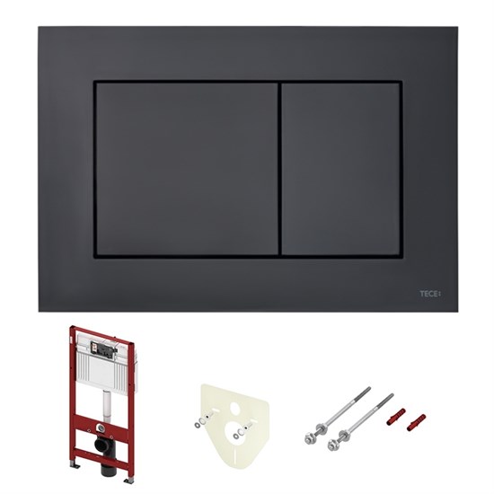 Комплект для установки подвесного унитаза: застенный модуль, пластиковая панель смыва TECEnow, черная матовая - фото 169776