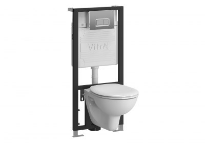 VITRA Комплект: Безободковый унитаз VITRA S40 L-box с толстой дюропластовой крышкой микролифт, инсталляция, клавиша смыва - фото 170195