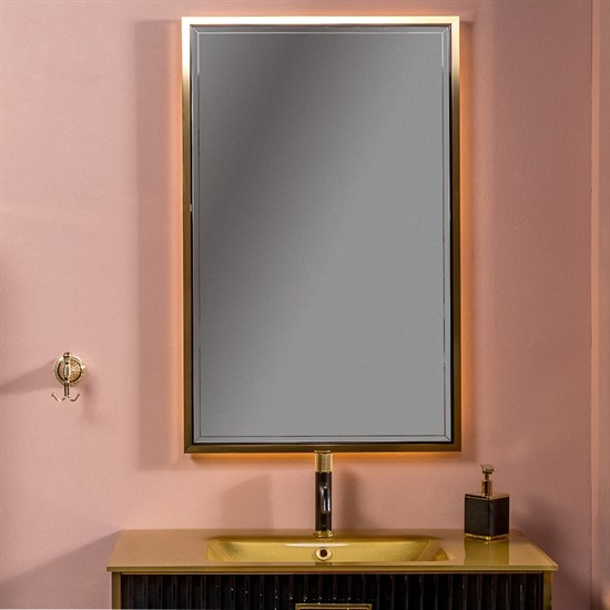 ARMADIART Зеркало MONACO  с подсветкой 70*110CM глянец черная+золото - фото 173593