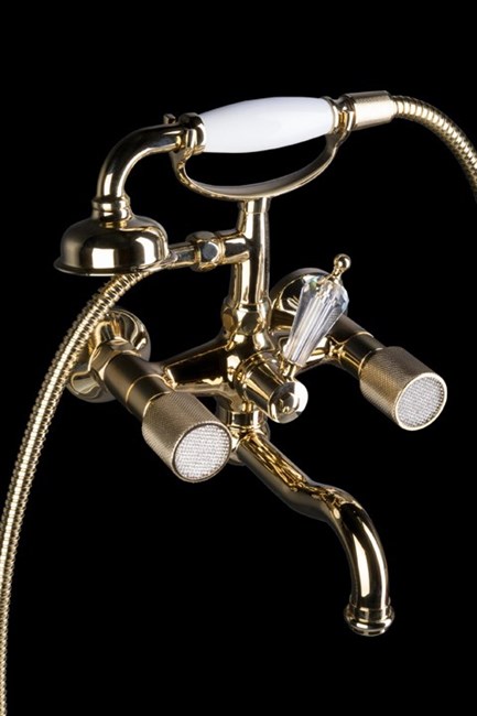 BOHEME Смеситель для ванны(душ.ком) ROYAL CRYSTAL, золото, переключатель Swarovski_Комплект - фото 174643