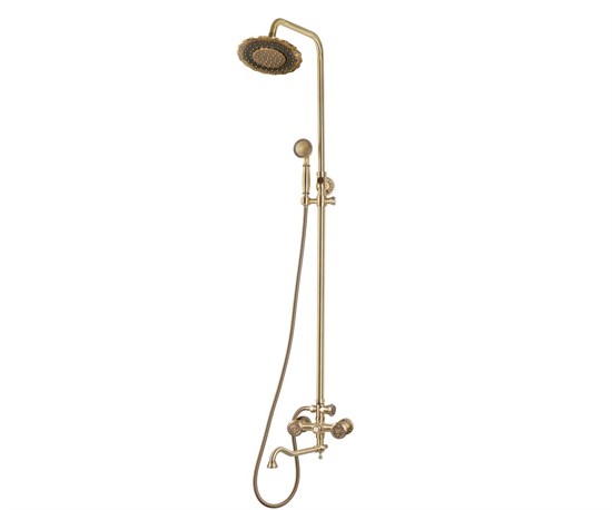 Bronze de Luxe Royal Комплект для ванной и душа двухручковый длинный  (25см) излив, лейка "Двойной цветок" (10121DDF) - фото 191957