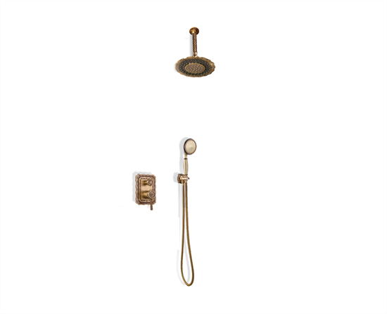 Bronze de Luxe Windsor Комплект для душа встраиваемый без излива (душ ДВОЙНОЙ ЦВЕТОК с потолка), бронза - фото 192010