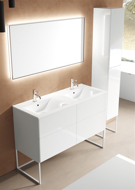 SANVIT ЛИРА Тумба напольная для ванной комнаты с двойной раковиной, 4 выдвижных ящика, на металлической раме с открытием Push-To-Open - фото 231267