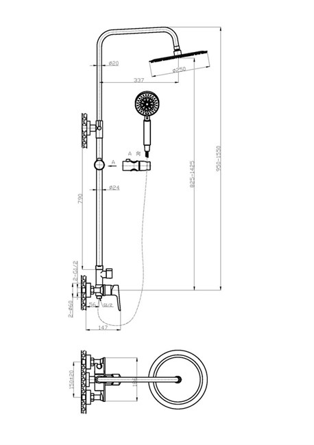 BELBAGNO Ancona Душевая стойка со смесителем для душа, верхним и ручным душем, хром ANCONA-DOCM-CRM - фото 234716