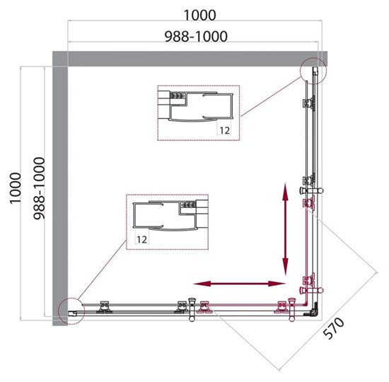BELBAGNO Uno-195 Душевой уголок квадратный, размер 100х100 см, двери раздвижные, стекло 5 мм - фото 236099