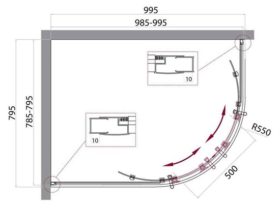 BELBAGNO Uno-195 Душевой уголок полукруглый-ассиметричный, размер 100х80 см, двери раздвижные, стекло 5 мм UNO-195-RH-2-100/80-C-Cr - фото 236156