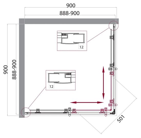 BELBAGNO Uno-195 Душевой уголок квадратный, размер 90х90 см, двери раздвижные, стекло 5 мм - фото 236160