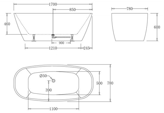 BELBAGNO Ванна акриловая без перелива BB72-1700-W0, отдельностоящая, размер 170х80 см, белая BB72-1700-W0 - фото 238971