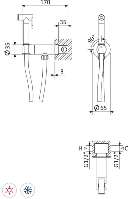 CEZARES Leaf Гигиенический душ со смесителем, цвет хром LEAF-DIF-01 - фото 244798