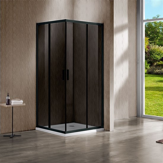 VINCEA Garda Душевой уголок двери раздвижные, размер 110х80 см, профиль - черный  / стекло - тонированное, стекло 6 мм - фото 247055