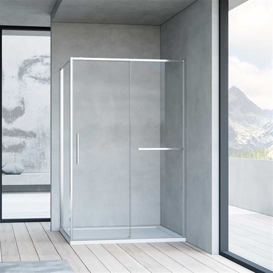 VINCEA Slim Soft Душевой уголок двери раздвижные, размер 100х100 см, профиль - хром / стекло - прозрачное, стекло 6 мм - фото 247097