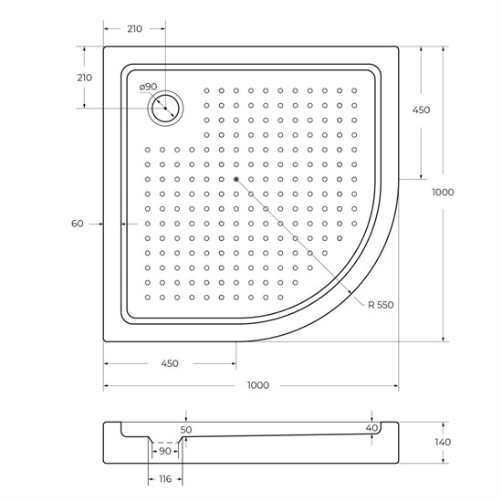 CEZARES Акриловый поддон TRAY-A-R-100-550-15-W0 полукруглый, размер 100х100 см, высота 15 см, цвет белый TRAY-A-R-100-550-15-W0 - фото 247998