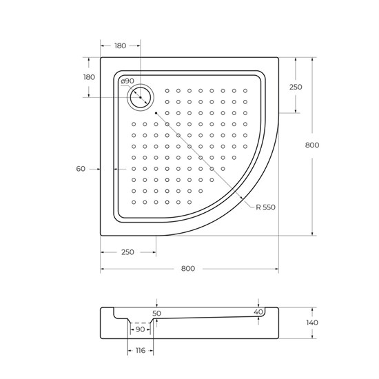 CEZARES Акриловый поддон TRAY-A-R-80-550-15-W полукруглый, размер 80х80 см, высота 15 см, цвет белый - фото 247999