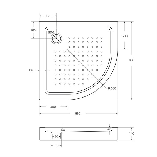 CEZARES Акриловый поддон TRAY-A-R-85-550-15-W полукруглый, размер 85х85 см, высота 15 см, цвет белый - фото 248000