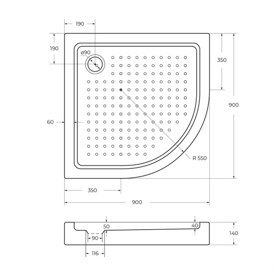 CEZARES Акриловый поддон TRAY-A-R-90-550-15-W-W0 полукруглый, размер 90х90 см, высота 15 см, цвет белый - фото 248002