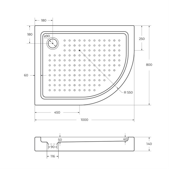 CEZARES Акриловый поддон TRAY-A-RH-100/80-550-15-W-L полукруглый-асимметричный, размер 100х80 см, высота 15 см, цвет белый TRAY-A-RH-100/80-550-15-W-L - фото 248003