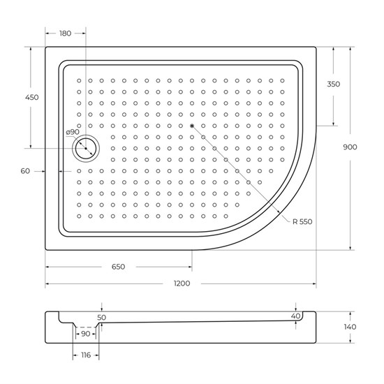 CEZARES Акриловый поддон TRAY-A-RH-120/90-550-15-W-L полукруглый-асимметричный, размер 120х90 см, высота 15 см, цвет белый TRAY-A-RH-120/90-550-15-W-L - фото 248009