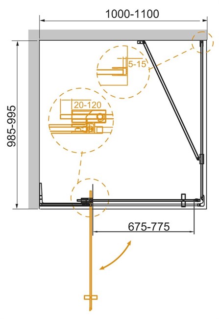 CEZARES Slider Душевой уголок прямоугольный двери распашные, профиль - черный  / стекло - серое, размер 100х100 см, стекло 8 мм - фото 248528