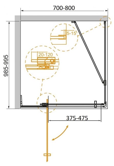 CEZARES Slider Душевой уголок прямоугольный двери распашные, профиль - черный  / стекло - прозрачное, размер 70х100 см, стекло 8 мм - фото 248532