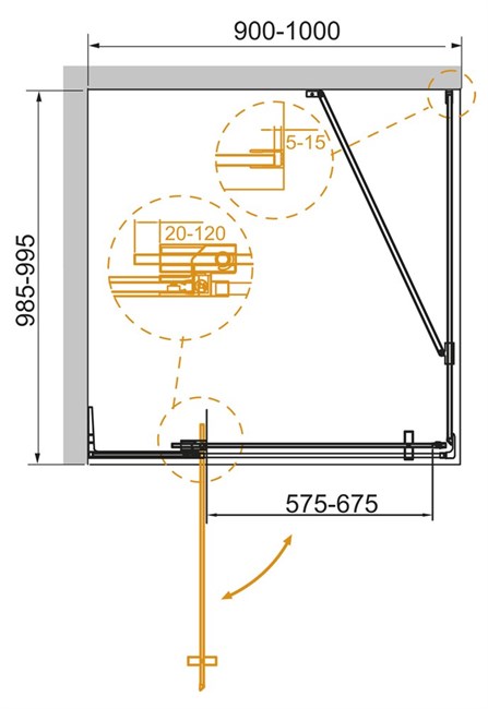 CEZARES Slider Душевой уголок прямоугольный двери распашные, профиль - черный  / стекло - серое, размер 90х100 см, стекло 8 мм - фото 248546