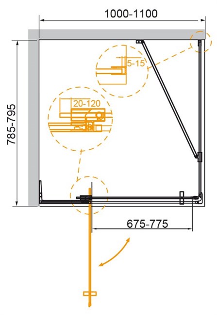 CEZARES Slider Душевой уголок прямоугольный двери распашные, профиль - хром / стекло - серое, размер 100х80 см, стекло 8 мм - фото 248551