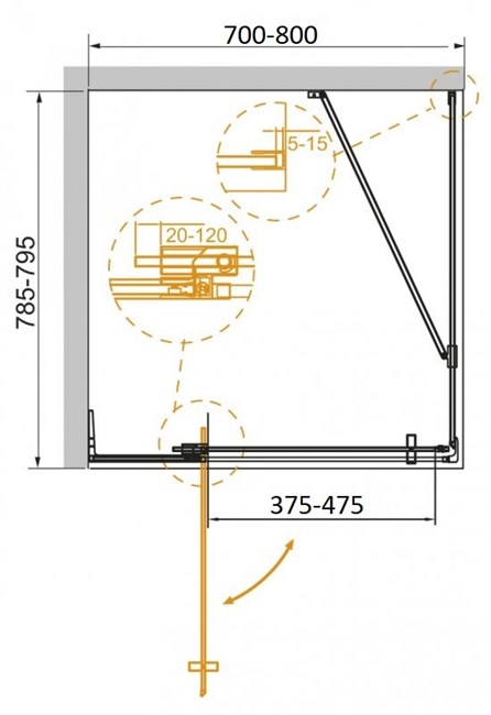 CEZARES Slider Душевой уголок прямоугольный двери распашные, профиль - черный  / стекло - серое, размер 70х80 см, стекло 8 мм - фото 248558