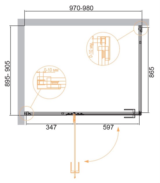 CEZARES Bellagio Душевой уголок прямоугольный двери распашные, профиль - черный / стекло - прозрачное, размер 100х90 см, стекло 8 мм - фото 248821