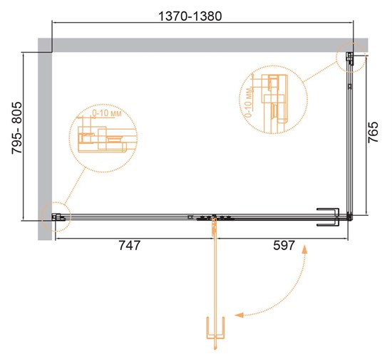 CEZARES Bellagio Душевой уголок прямоугольный двери распашные, профиль - черный / стекло - прозрачное, размер 140х80 см, стекло 8 мм - фото 248831