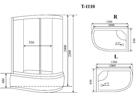 TIMO Standart Душевая кабина прямоугольная-асимметричная, размер 110х85 см, профиль - матовый / стекло - тонированное, двери раздвижные - фото 252678