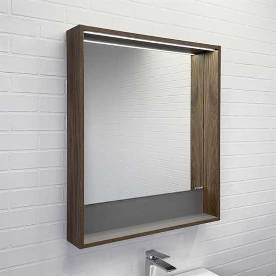 COMFORTY Зеркало-короб Томари-70 дуб темно-коричневое, с подсветкой - фото 254647