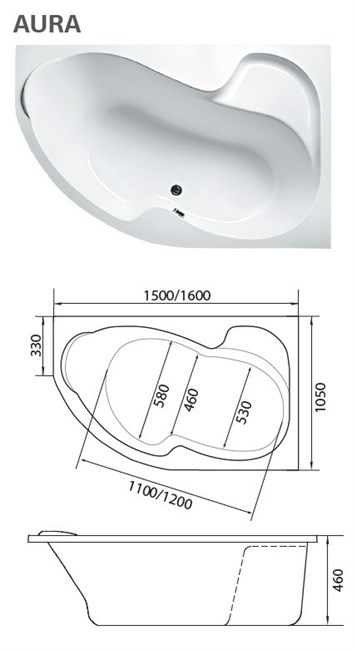1MARKA Aura Ванна асимметричная пристенная размер 150х105 см, цвет белый - фото 259041