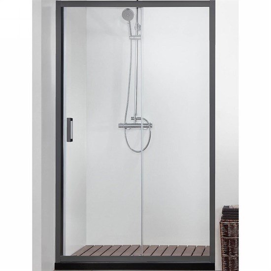 AQUATEK Душевая дверь двухэлементная, раздвижная1000x2000 профиль черный, стекло прозрачное 6 мм - фото 261381