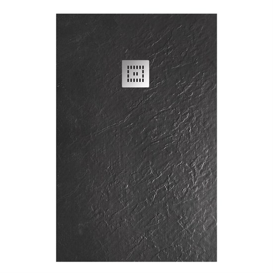 BELBAGNO Uno Поддон прямоугольный 120х80 из искусственного мрамора в комплекте с сифоном с декоративной накладкой (хром), черный матовый - фото 265571