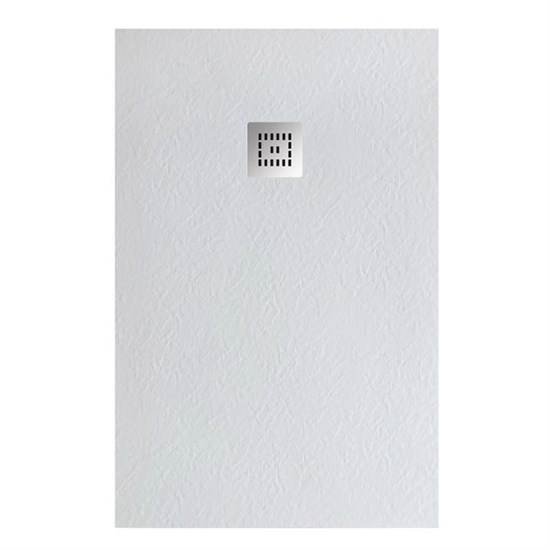 BELBAGNO Uno Поддон прямоугольный 140х80 из искусственного мрамора в комплекте с сифоном с декоративной накладкой (хром), белый - фото 265601