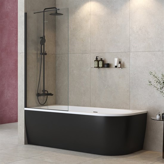 CEZARES Liberta Шторка на ванну прямоугольный ширина 80 см двери  профиль - черный / стекло - прозрачное 8 мм - фото 277468