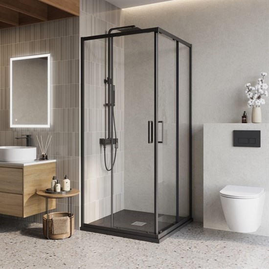 BELBAGNO Luce Душевой уголок квадратный размер 90x90 см профиль - черный / стекло - прозрачное, двери раздвижные, стекло 6 мм LUCE-A-2-90-C-NERO - фото 281968