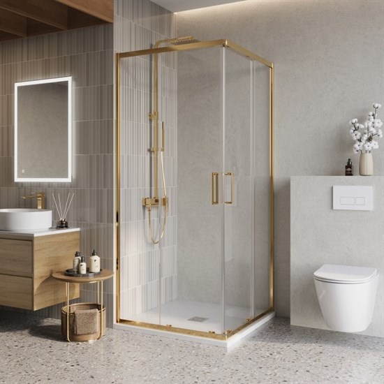 BELBAGNO Luce Душевой уголок квадратный размер 90x90 см профиль - золото / стекло - прозрачное, двери раздвижные, стекло 6 мм LUCE-A-2-90-C-ORO - фото 281974