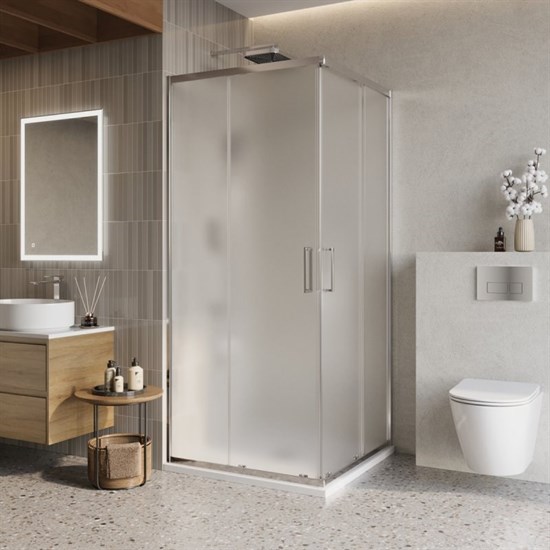 BELBAGNO Luce Душевой уголок квадратный размер 90x90 см профиль - хром / стекло - рифленое, двери раздвижные, стекло 6 мм LUCE-A-2-90-P-Cr - фото 281978