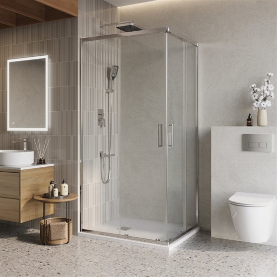 BELBAGNO Luce Душевой уголок прямоугольный размер 100x80 см профиль - хром / стекло - прозрачное, двери раздвижные, стекло 6 мм LUCE-AH-2-100/80-C-Cr - фото 282074