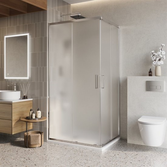 BELBAGNO Luce Душевой уголок прямоугольный размер 100x80 см профиль - хром / стекло - матовое, двери раздвижные, стекло 6 мм LUCE-AH-2-100/80-P-Cr - фото 282080