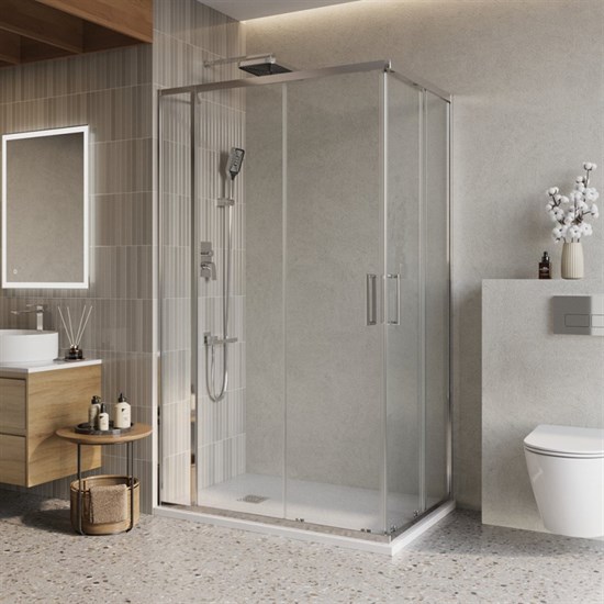 BELBAGNO Luce Душевой уголок прямоугольный размер 125x80 см профиль - хром / стекло - прозрачное, двери раздвижные, стекло 6 мм LUCE-AH-21-125/80-C-Cr - фото 282141