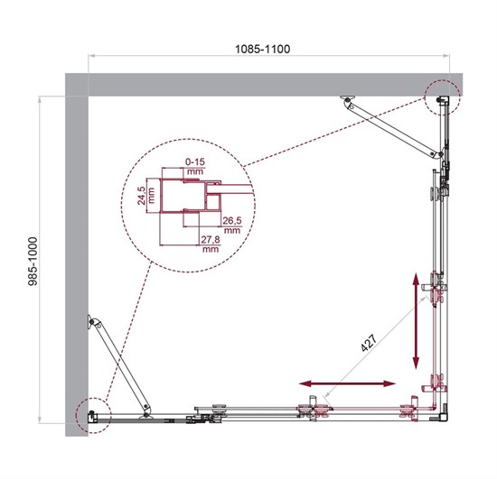 BELBAGNO Luce Душевой уголок прямоугольный размер 110x100 см профиль - хром / стекло - прозрачное, двери раздвижные, стекло 6 мм LUCE-AH-22-110/100-C-Cr