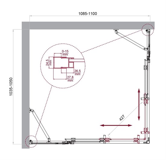 BELBAGNO Luce Душевой уголок прямоугольный размер 110x105 см профиль - хром / стекло - прозрачное, двери раздвижные, стекло 6 мм LUCE-AH-22-110/105-C-Cr - фото 282179
