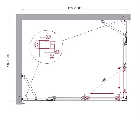 BELBAGNO Luce Душевой уголок прямоугольный размер 130x100 см профиль - хром / стекло - прозрачное, двери раздвижные, стекло 6 мм LUCE-AH-22-130/100-C-Cr