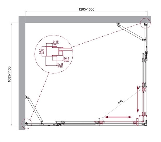 BELBAGNO Luce Душевой уголок прямоугольный размер 130x110 см профиль - хром / стекло - прозрачное, двери раздвижные, стекло 6 мм LUCE-AH-22-130/110-C-Cr - фото 282192