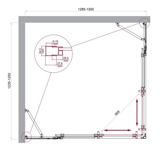 BELBAGNO Luce Душевой уголок прямоугольный размер 130x125 см профиль - хром / стекло - прозрачное, двери раздвижные, стекло 6 мм LUCE-AH-22-130/125-C-Cr - фото 282194