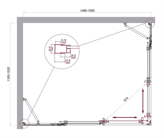 BELBAGNO Luce Душевой уголок прямоугольный размер 150x120 см профиль - хром / стекло - прозрачное, двери раздвижные, стекло 6 мм LUCE-AH-22-150/120-C-Cr - фото 282203