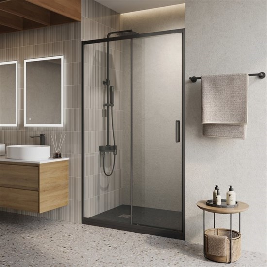 BELBAGNO Luce Душевая дверь в нишу ширина 120 см профиль - черный / стекло - прозрачное, двери раздвижные, стекло 6 мм LUCE-BF-1-120-C-NERO - фото 282466