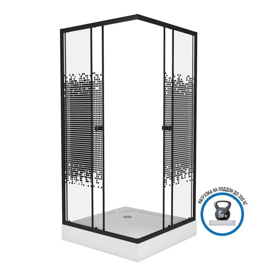 NIAGARA Eco Душевой уголок квадрат размер 90x90 см, профиль - черный / стекло - рисунок, двери раздвижные NIAGARA_0091452QB - фото 288664